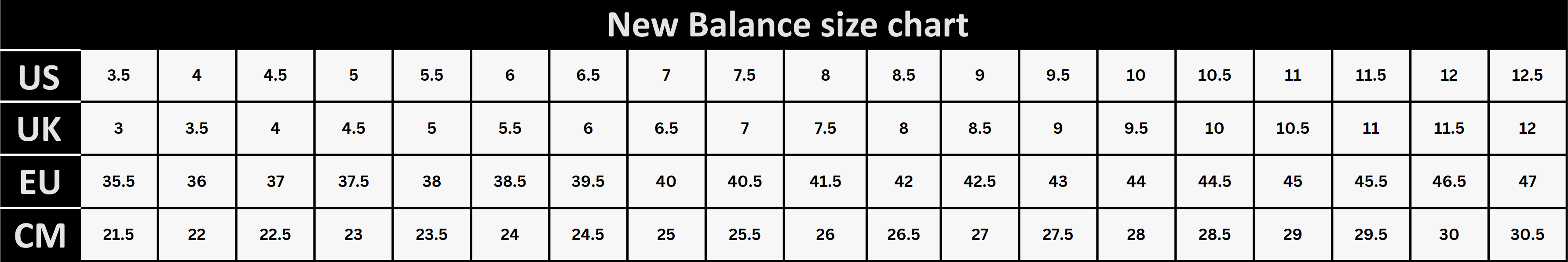 newbalance size chart